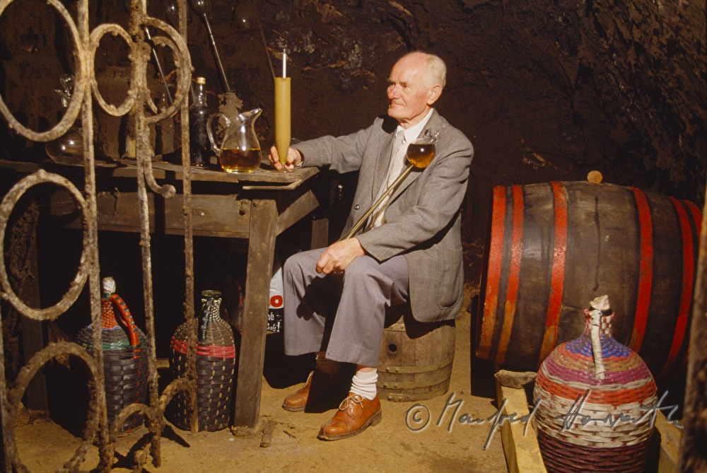 Winzer bei der Wein-Analyse im Weinkeller