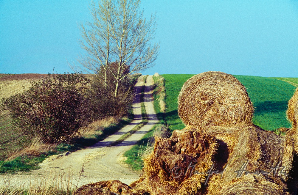 Feldweg und Strohtriste
