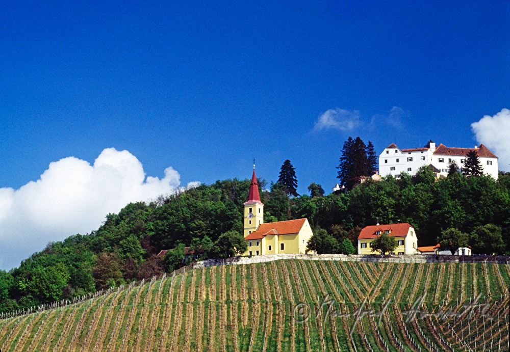 Schloss, Kirche und Weinberg