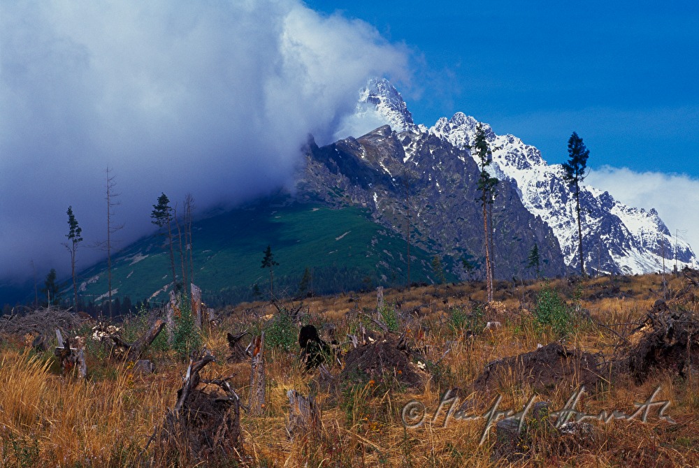 Berggipfel und Wolken