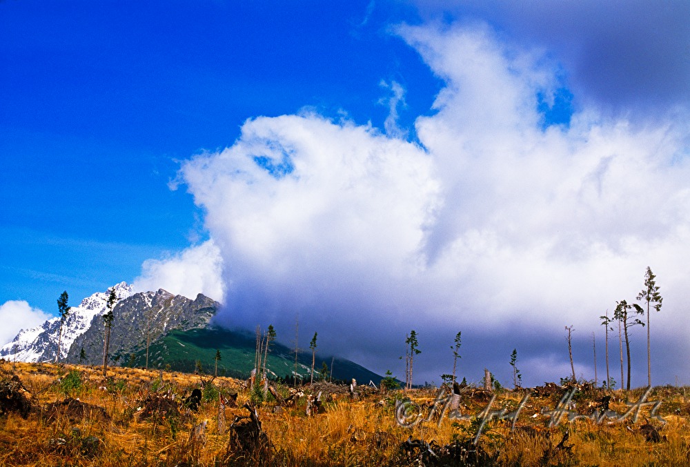 Berggipfel und Wolken