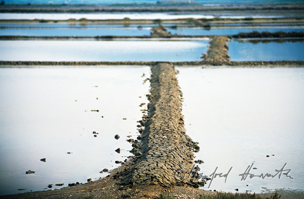 Salzverdunstungsbecken und Wege aus Lehm