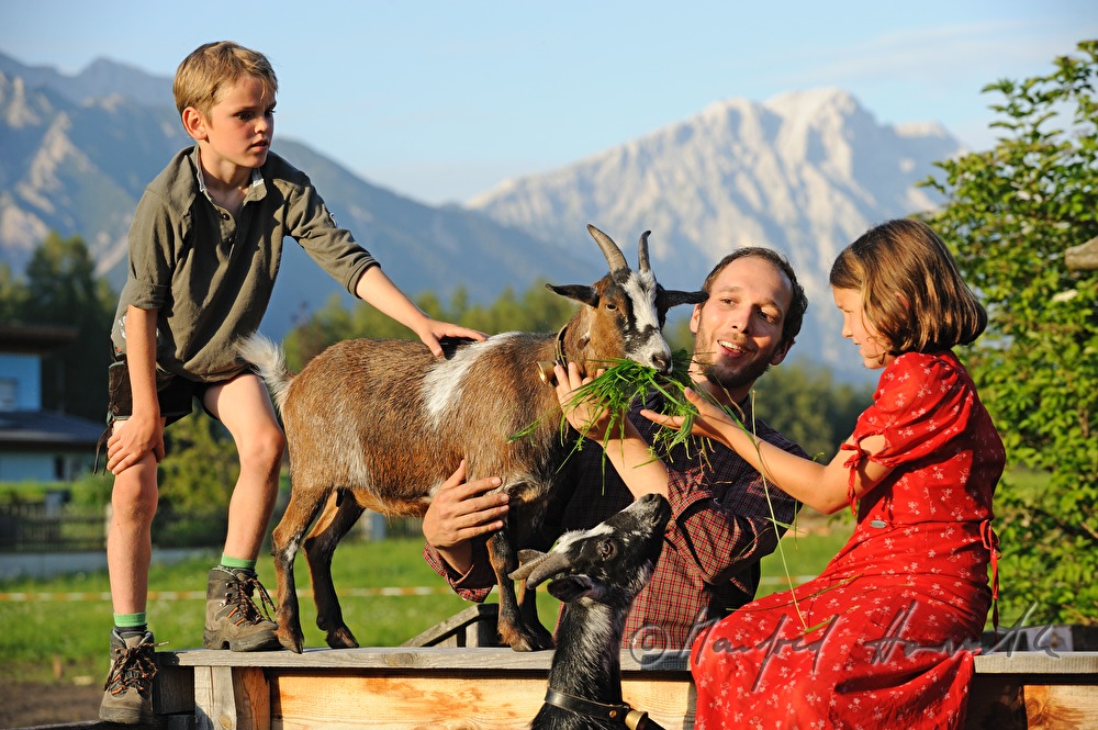 Ziegenbock und Besucher des Hotel Stern