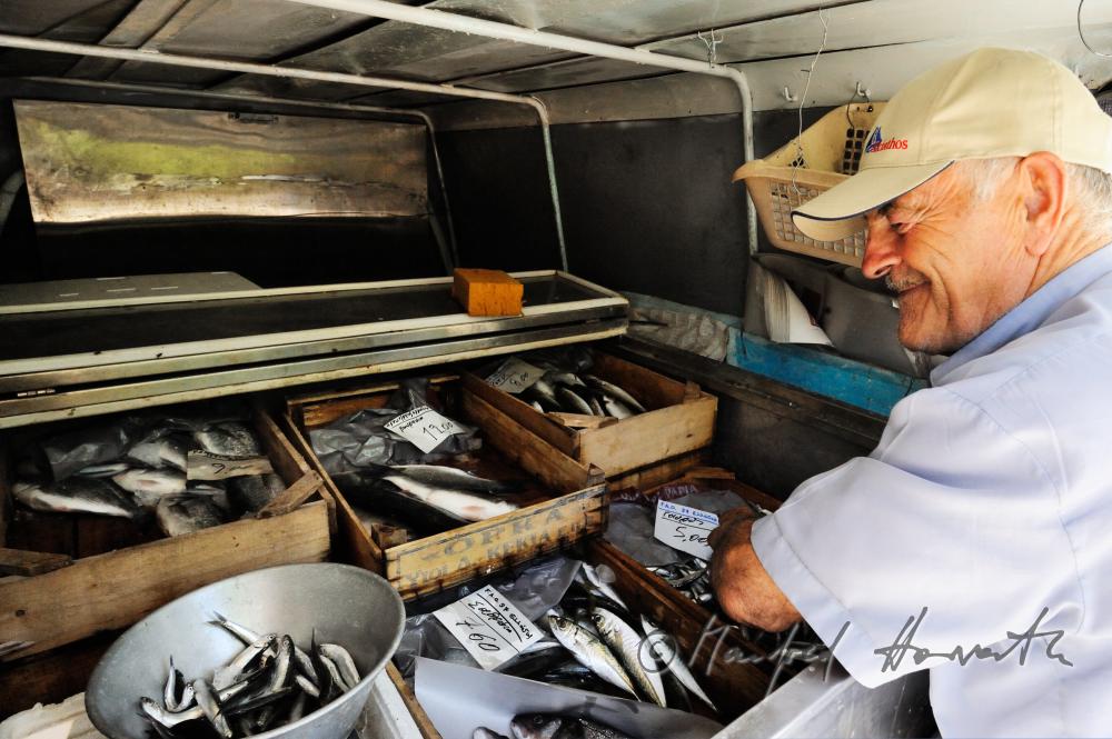 fliegender Händler verkauft Fische aus dem Pickup
