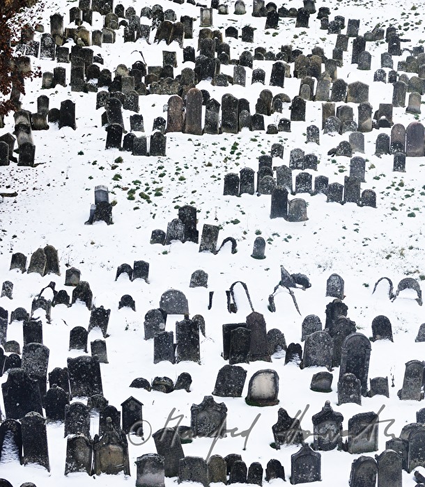 umgekippte Grabsteine am jüdischen Friedhof