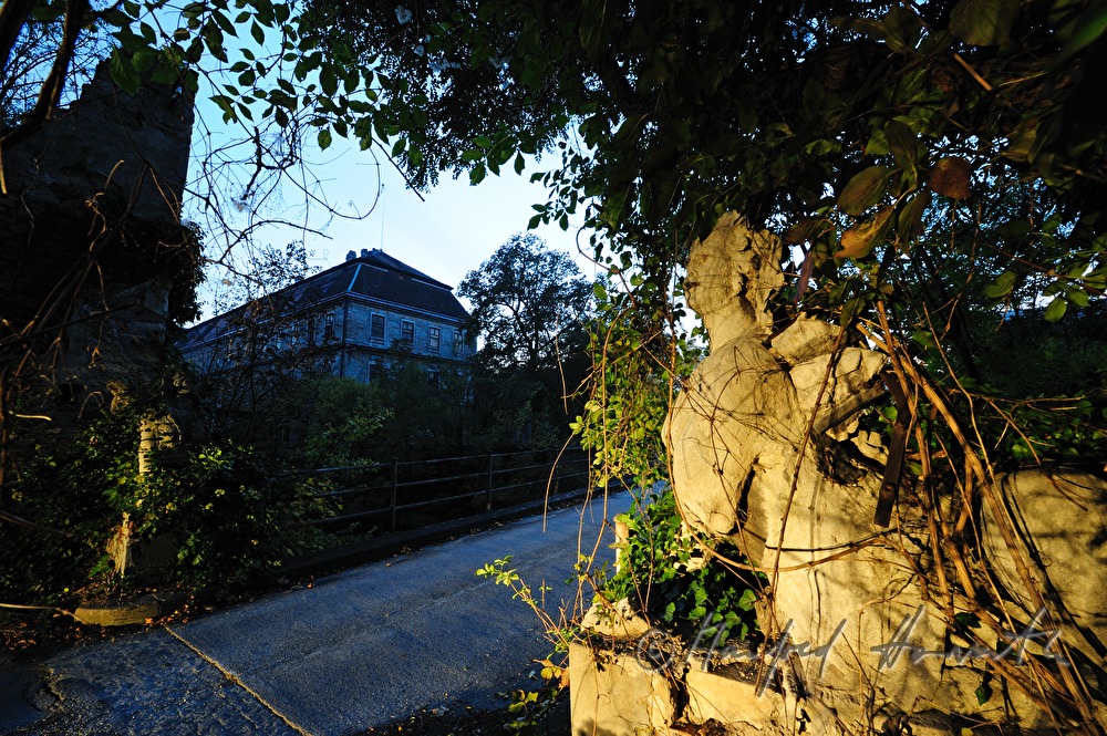 verwachsene Sphinx im Garten der historischen Papierfabrik