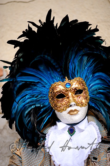 maskierter Mann beim Karneval vor dem Dogenpalast