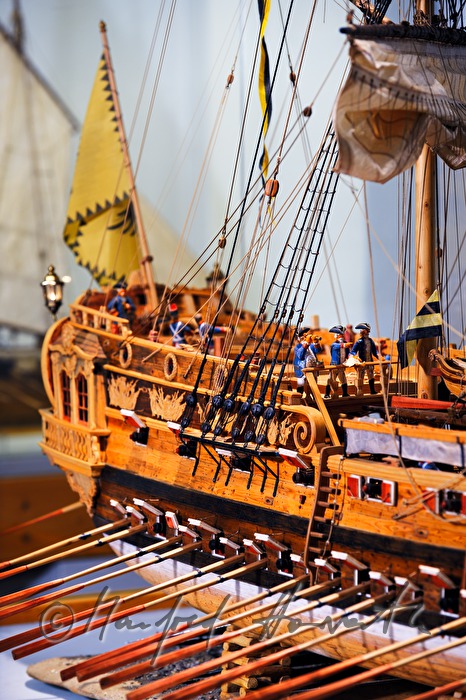 Detail des Modellschiffes der Fregatte Theresia