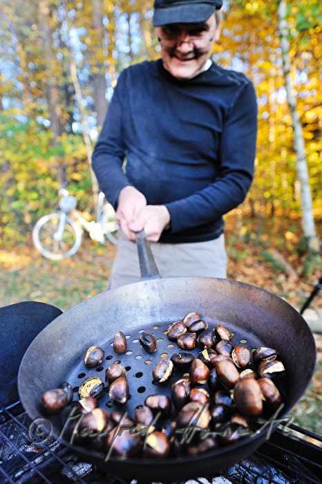 Maronibraten beim Kastanienfest im Wald