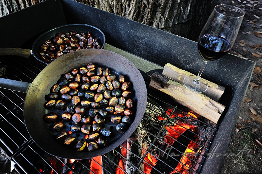 Maronibraten beim Kastanienfest im Wald