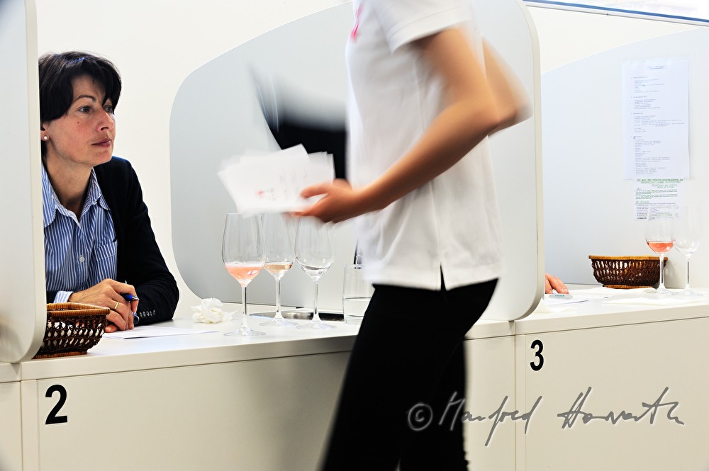 Weinverkostung von Rosé-Weinen durch eine Jury