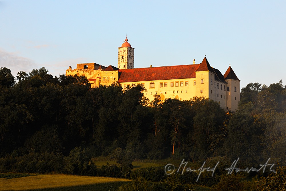 vom Mischwald umgebene Renaissance-Burg