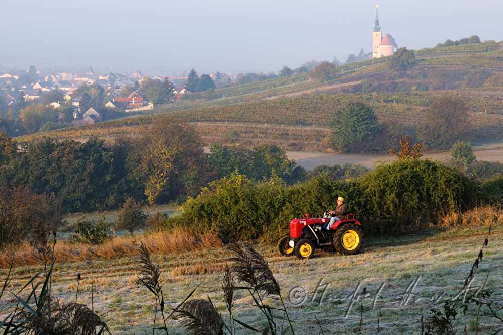Sonntags-Oldtimer-Traktorfahrt durch die Landschaft
