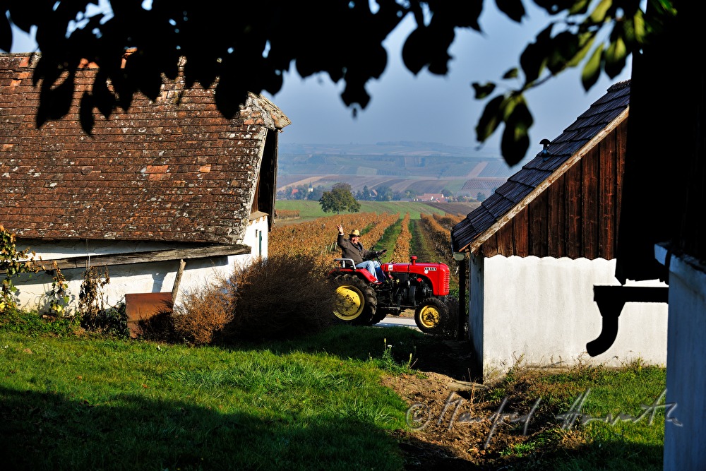 Sonntags-Oldtimer-Traktorfahrt durch die Landschaft