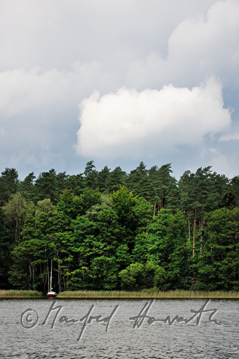 Segelboote ankern am Ufer der Müritz