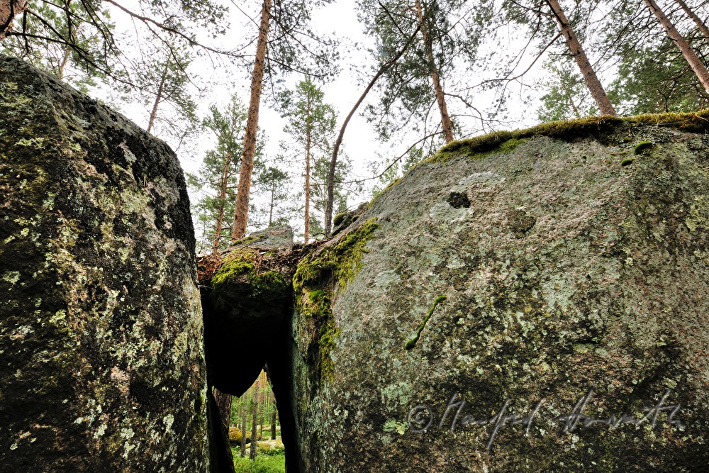 moos- und flechtenbewachsene Granitfindlinge