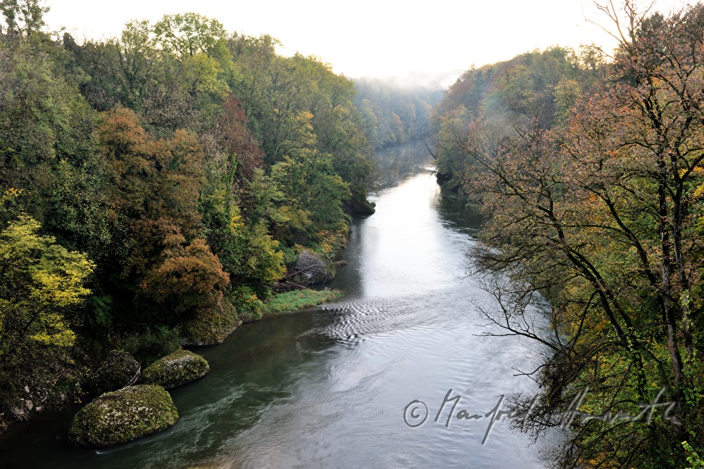 Ybbs und Herbstwald im Morgendunst