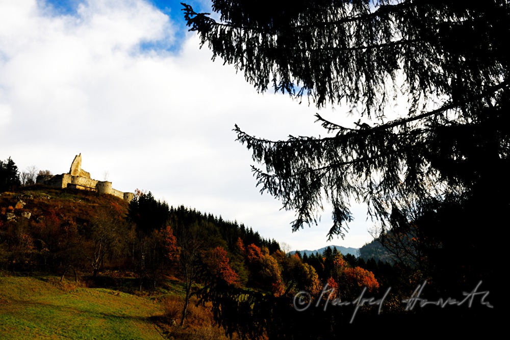 Burgruine Ruttenstein über dem Tal der Großen Naarn