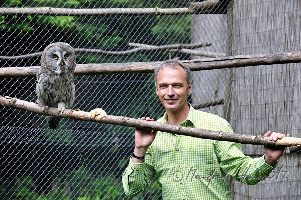 Waldkauz und Tierpark-Direktor im Naturpark Buchenberg