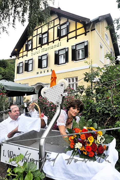 Transport des Picknicks zum Pavillon des Hotel Mariandl