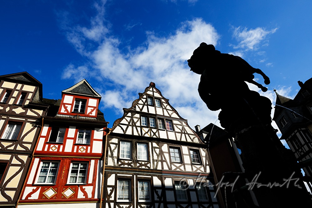 Fachwerkhäuser und Martinsbrunnen (15. Jhdt) am Marktplatz