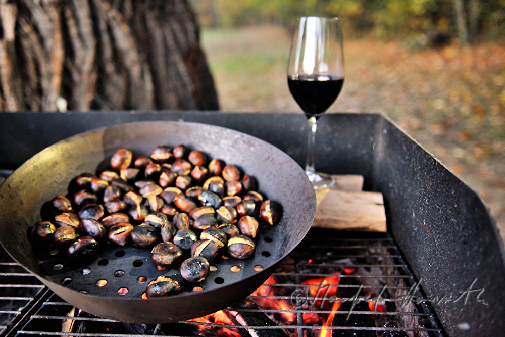 Maronibraten beim Kastanienfest im Wald