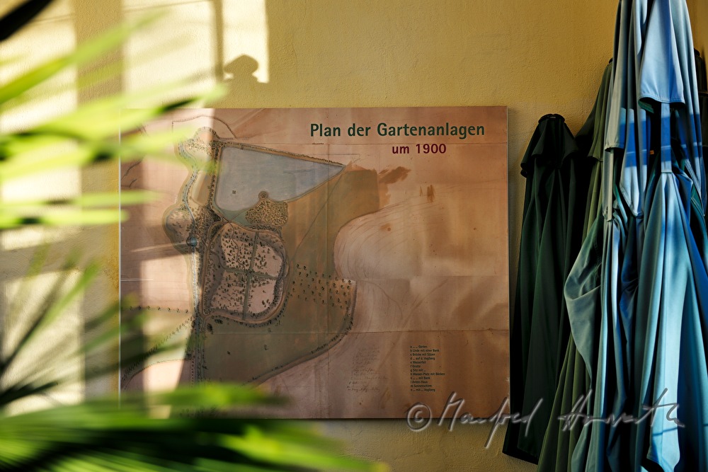 Pflanzen, Sonnenschirme in der Orangerie von Schloss Mühlbach