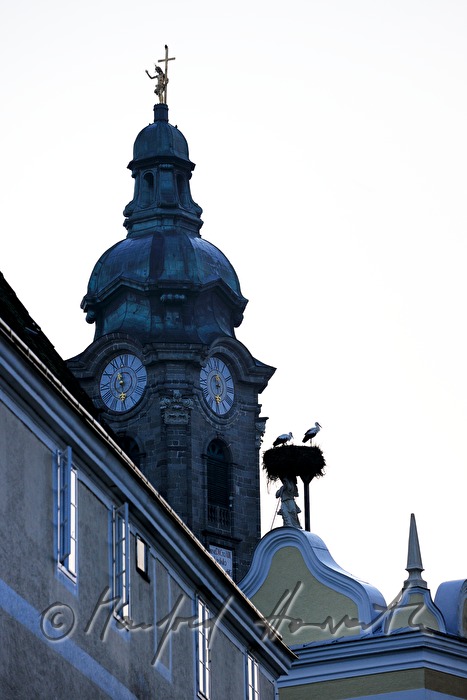 Kirchturm der Stiftskirche und Storchennest
