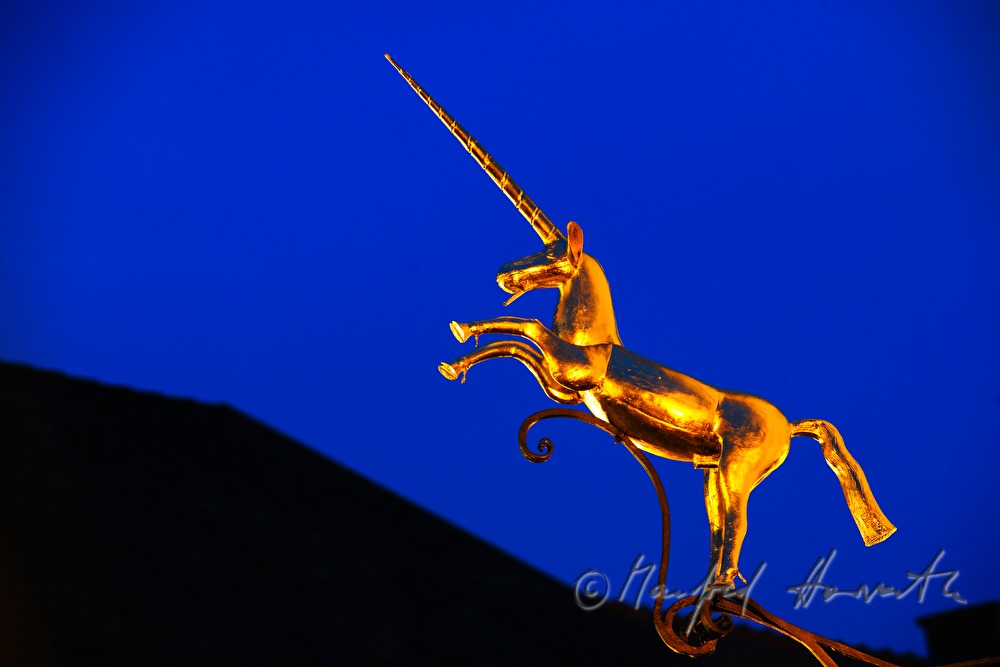 goldenes Zunftzeichen (Einhorn) bei Juwelier Hohensteiner