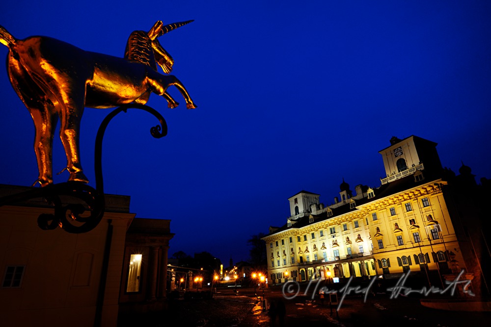 goldenes Zunftzeichen (Einhorn )und Schloss Esterhazy