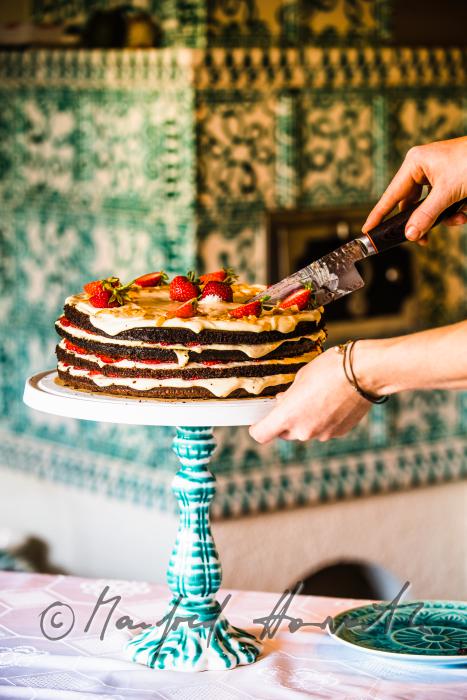 Erdbeer-Schokoladen-Torte mit selbst gezogenen Erdbeeren