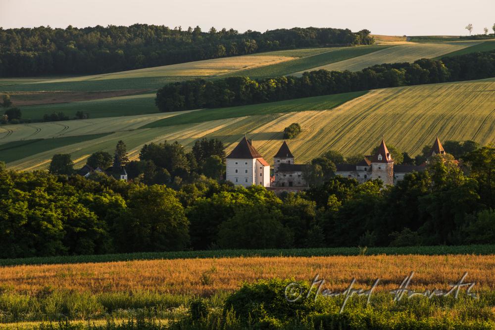 Blick vom Hügel auf das Schloss Steinabrunn